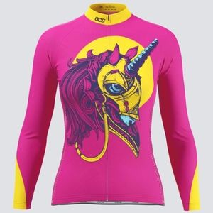 Womens Iron Unicorn Long-sleeve Cycling Jersey Fleece-lined Full-zip *READ